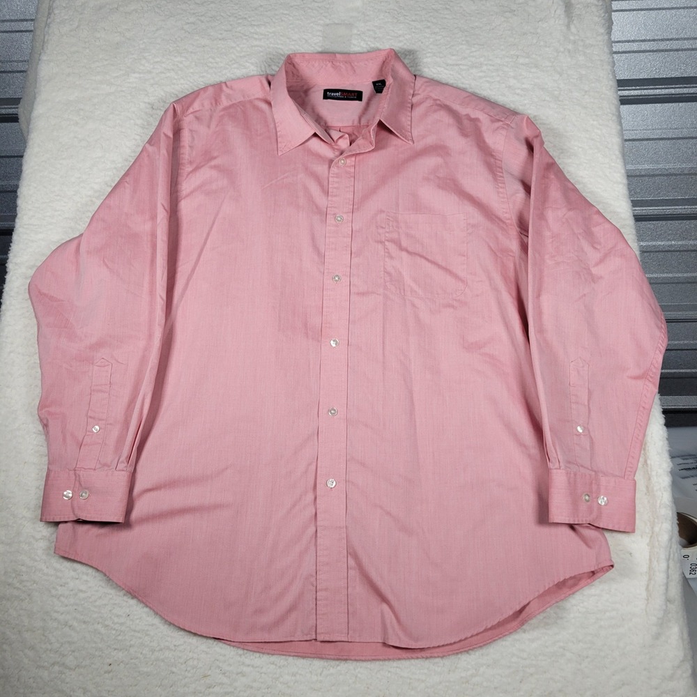 Roundtree & Yorke TravelSmart Shirt Mens XXL Pink Long Sleeve Texture Pocket - Picture 2 of 12